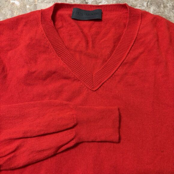Iris Von Arnim Sweater Adult Size 50 100% Cashmere Red Long Sleeve V Neck Italy - Picture 1 of 15